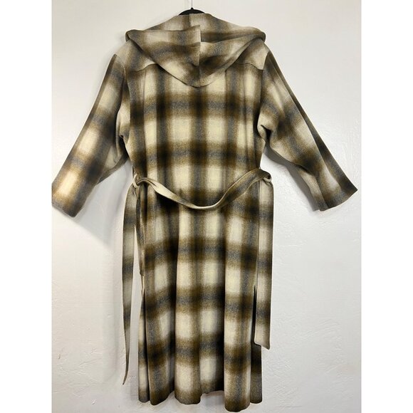Vintage EATON Rontex International  Plaid Wool Blend Wrap Coat Hood  Belt  Size - Picture 3 of 16